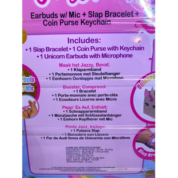 Unicorn Earbuds w/Coin Purse, Keychain, Mic, & Slap Bracelet Set New NIP Sparkle - Picture 9 of 9